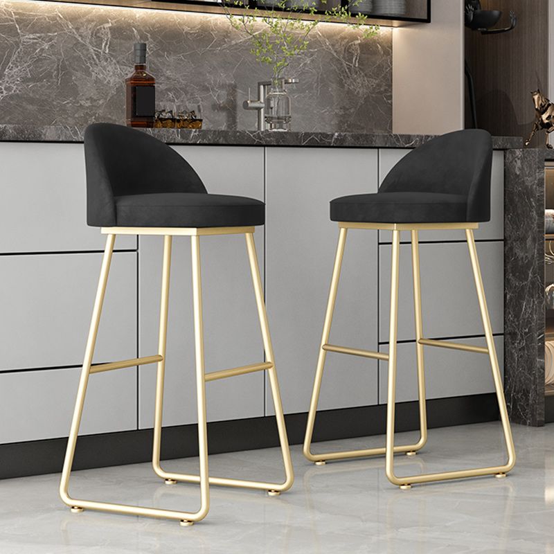 Modern Backrest Armless Counter Stool Iron Hight Stool with Velvet Cushion