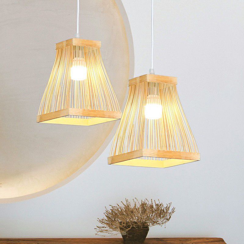Lampada a sospensione trapezoidale Bamboo 1 lampadina a pendolo a pendolo in legno