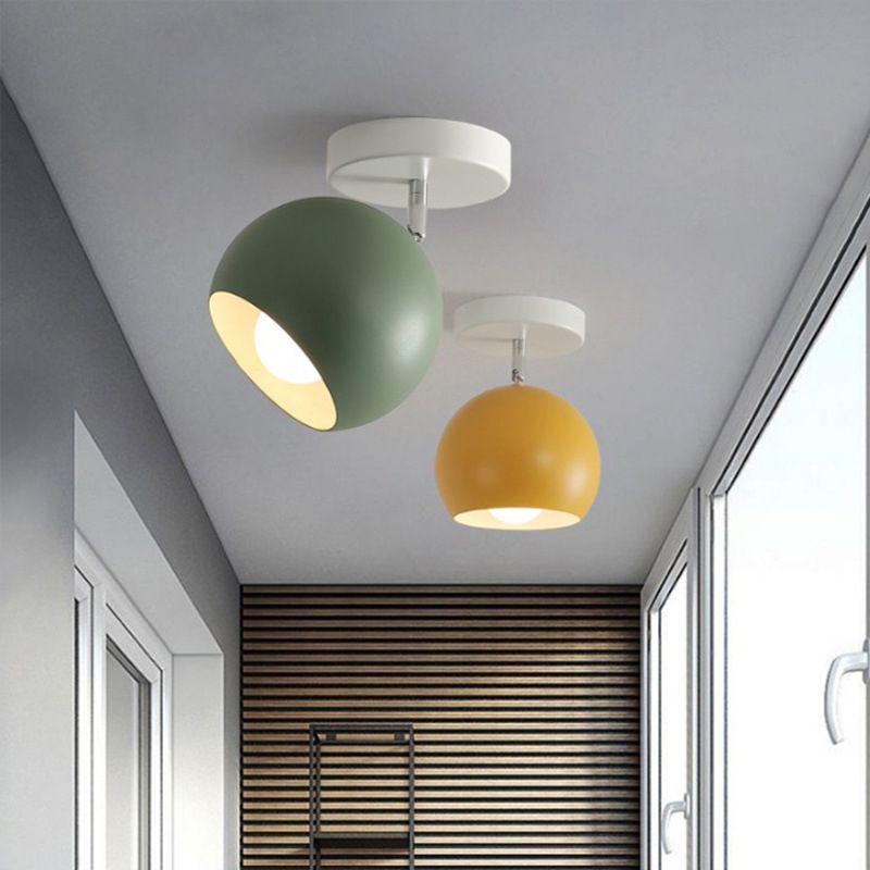 Colorful Macaron Semicircle Flush Mount Ceiling Light Metallic LED Lamp for Bedroom