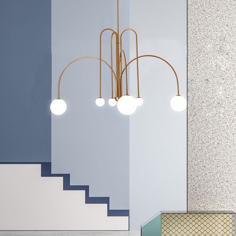 Moderne stijl bolvormige tint tak hangend licht glas multi -light kroonluchter