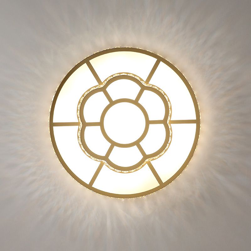 Acrylic Bloom Flush Mount Lamp Minimalism LED Gold Ceiling Flush with Crystal Block Deco in Warm/White Light