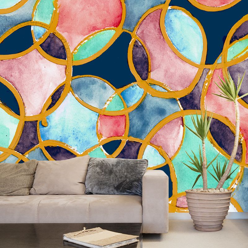 Bubbles Watercolor Wall Mural Decal Art Deco Smooth Wall Covering in Green and Pink