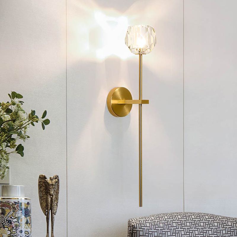 Modern Style Wall Lighting Fixture Gold Shaded Wall Mounted Light with Crystal Shade