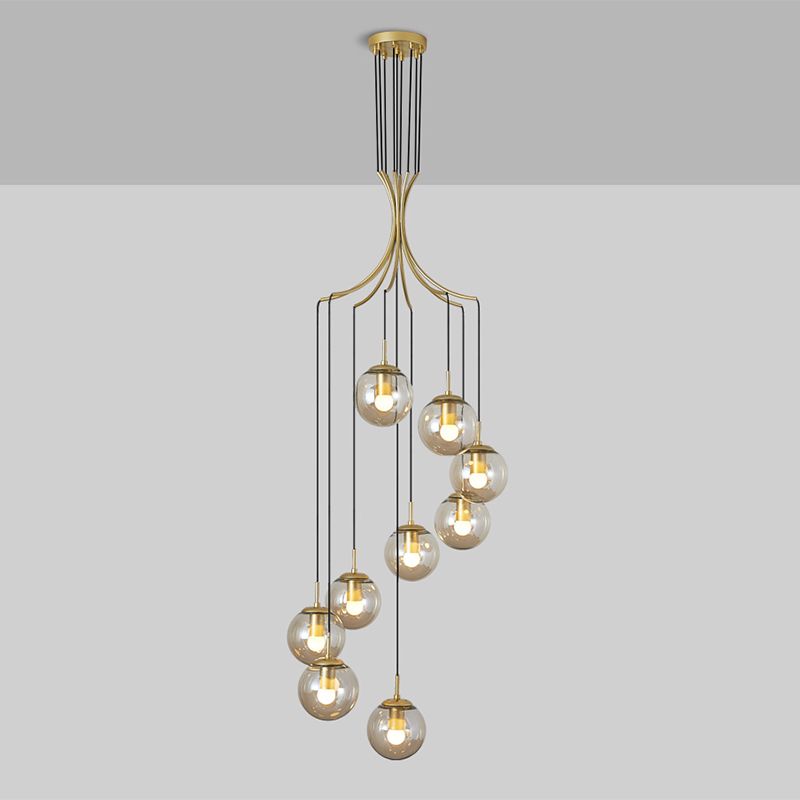 Modern Minimalist  Multiple Globe Shade Pendant Light  Gold Metal Long Hanging Lamp  for Living Room