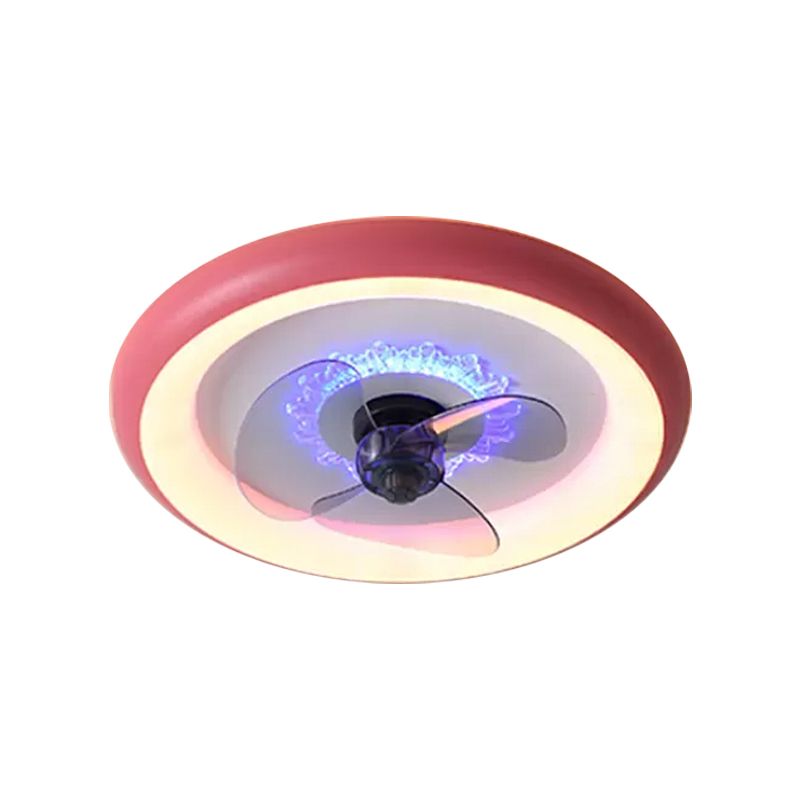 Metal Doughnut Ceiling Fan Lamp Macaron LED Semi Flush Light in Black/Red/Blue with 3-Blade, 19.5" Wide