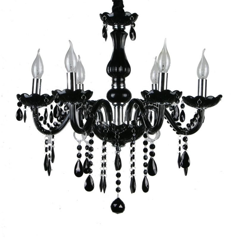Candelabra retrò lampadario sospeso 6 teste di sospensione cristallina nera Luce a sospensione per camera da letto