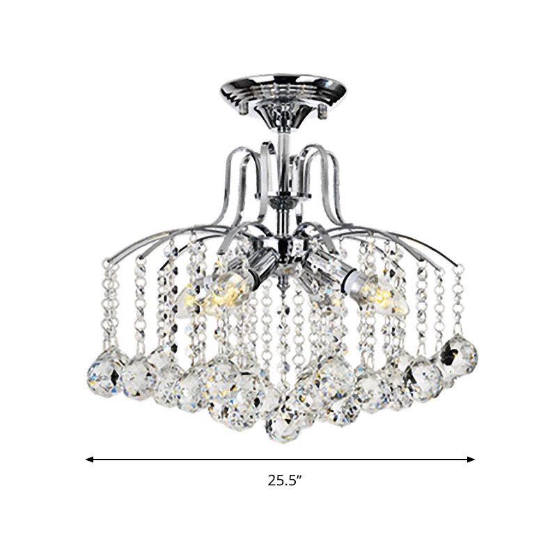 Simple Style Cascade Ceiling Fixture Crystal Ball 8 Heads Living Room Semi Flush Light in Chrome