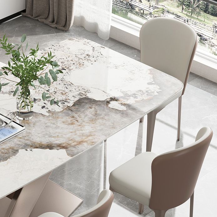 Modern Kitchen Dining Room Set with  Sintered Stone Top and Gold Base Dining Furniture Set