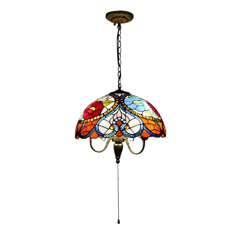 Victorian Bowl Pendant lampe 3 têtes Black Tached Art Glass Plafond Plafonnement de suspension avec / sans chaîne de traction