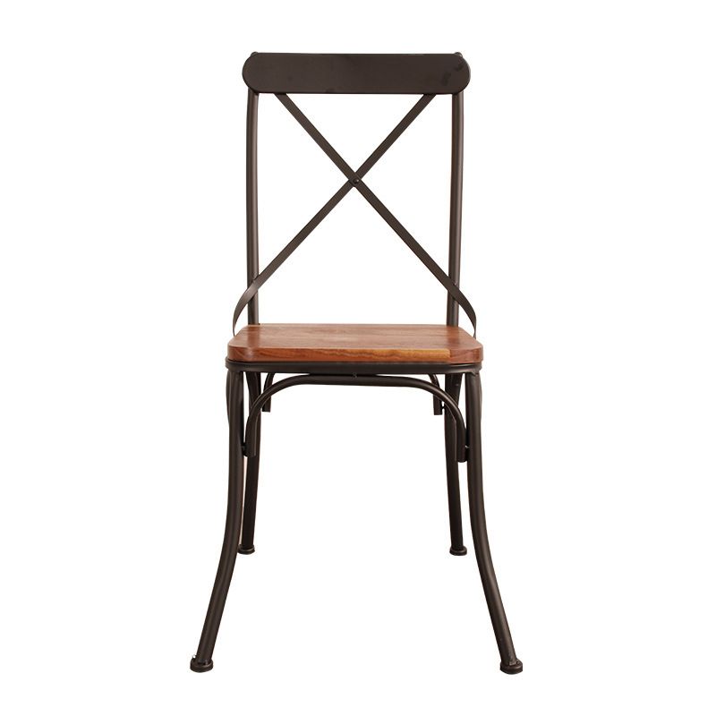 Industrial Cross Back Side Chair Metal Dining Armless Indoor Chair
