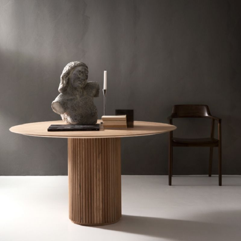Round Pedestal Dining Site Table Contemporary Style Pine Solid Wood Dinette Table