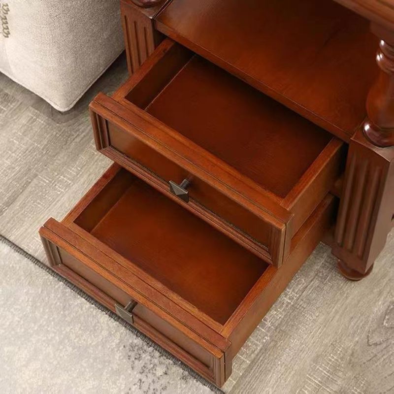 23.6"Tall Rustic Solid Oak Drawer End Table 4 Legs Rectangular Side Table