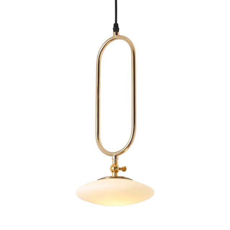 Fly Saucer Pendant Lighting Contemporary Style Milk Glass 1 Light Bedside Ceiling Pendant Lamp in Gold Finish
