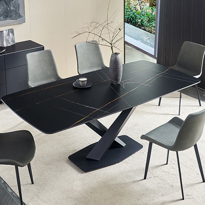 Tavolo da pranzo rettangolare contemporaneo in metallo tavolo da pranzo in pietra sinterizzata con base di piedistallo