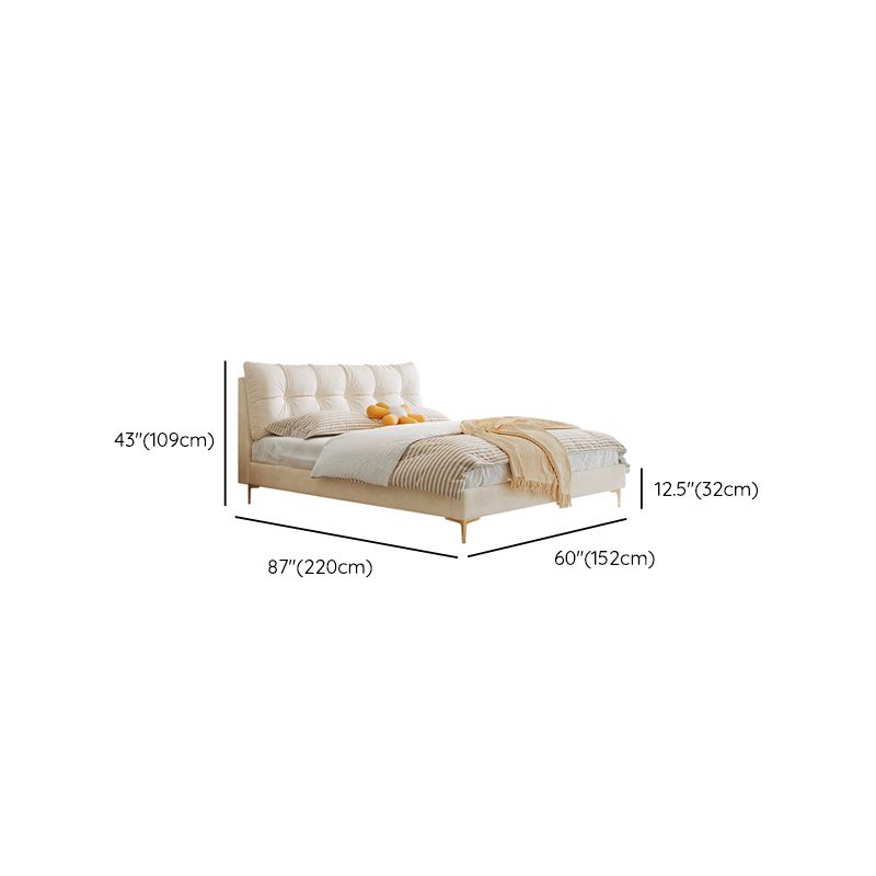 Upholstered Tuft Queen/King Bed in Cream Faux Leather Bed Frame with Mattress