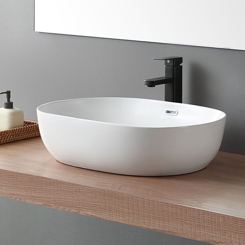 Contemporary Bathroom Sink Solid Color Vessel Bathroom Sink with Overflow