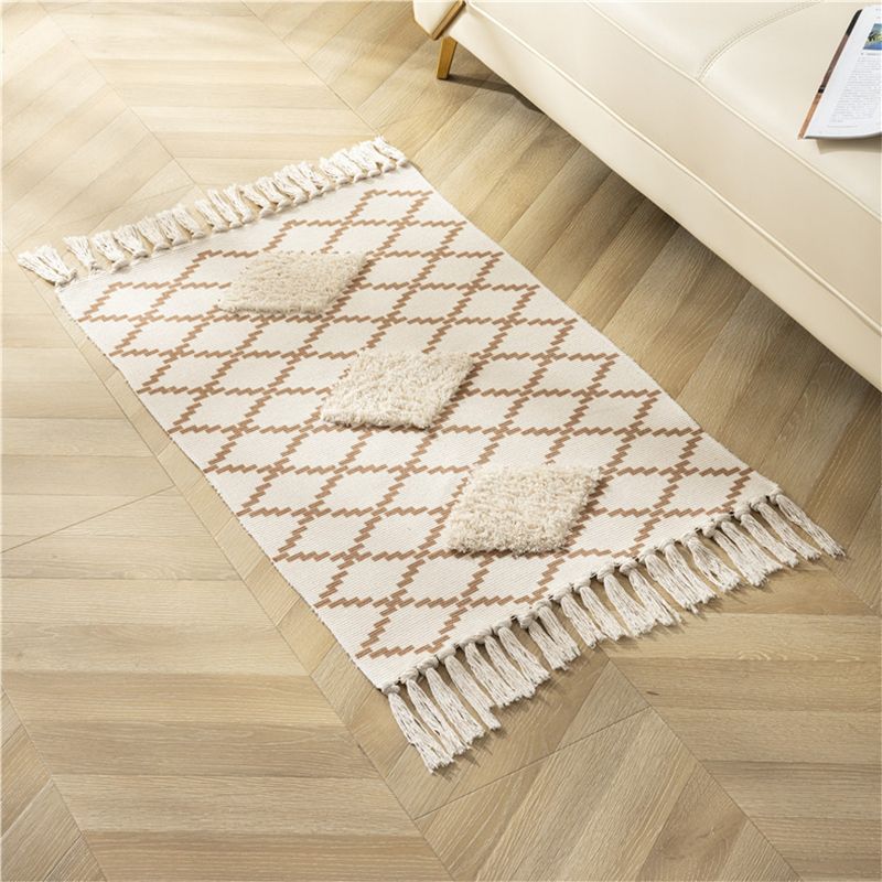 Bohemian Multi-Color Rug Americana Print Area Carpet Fringe Cotton Blend Rug for Home Decor