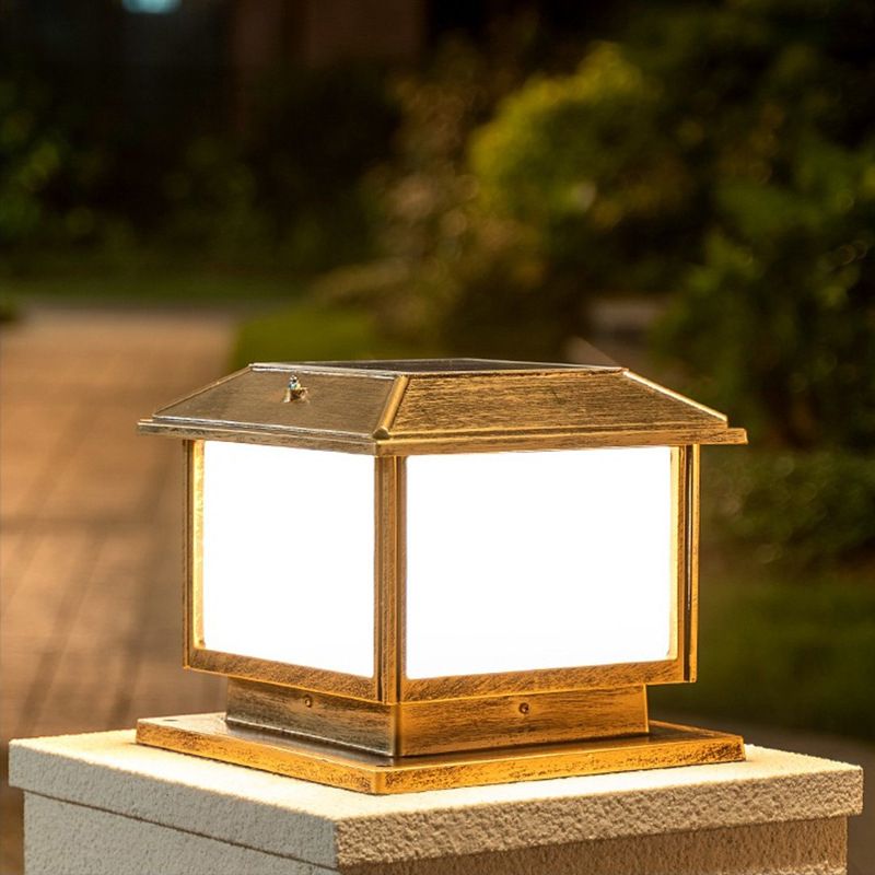 Metal Rectangle Shape Solar Pillar Lamp Modern 1-Light Outdoor Waterproof Light