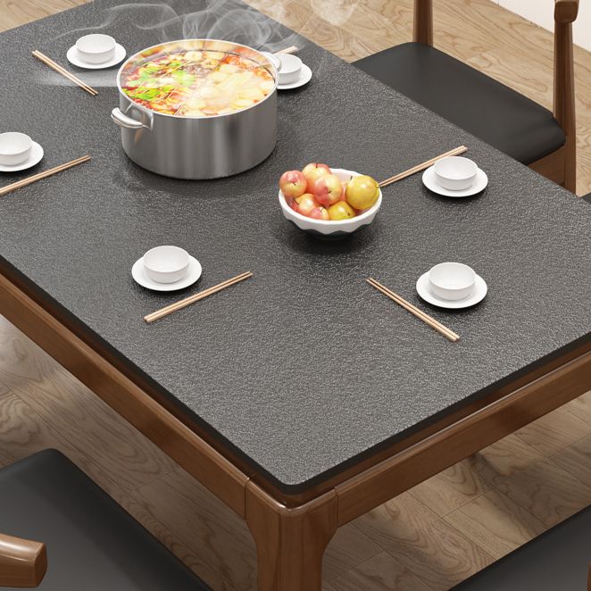 Mesa de comedor de piedra sinterizada de mediados de siglo, mesa rectangular con base de madera maciza de 4 patas para el hogar