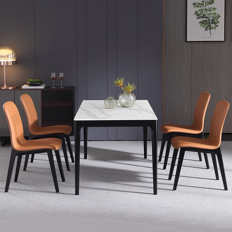 Mesa de comedor de mediados de siglo de rectángulo Tono blanco con piedra sinterizada
