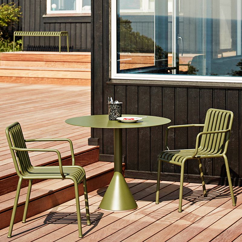 Metal Green Dining Table Industrial Outdoor Table with Pedestal Base