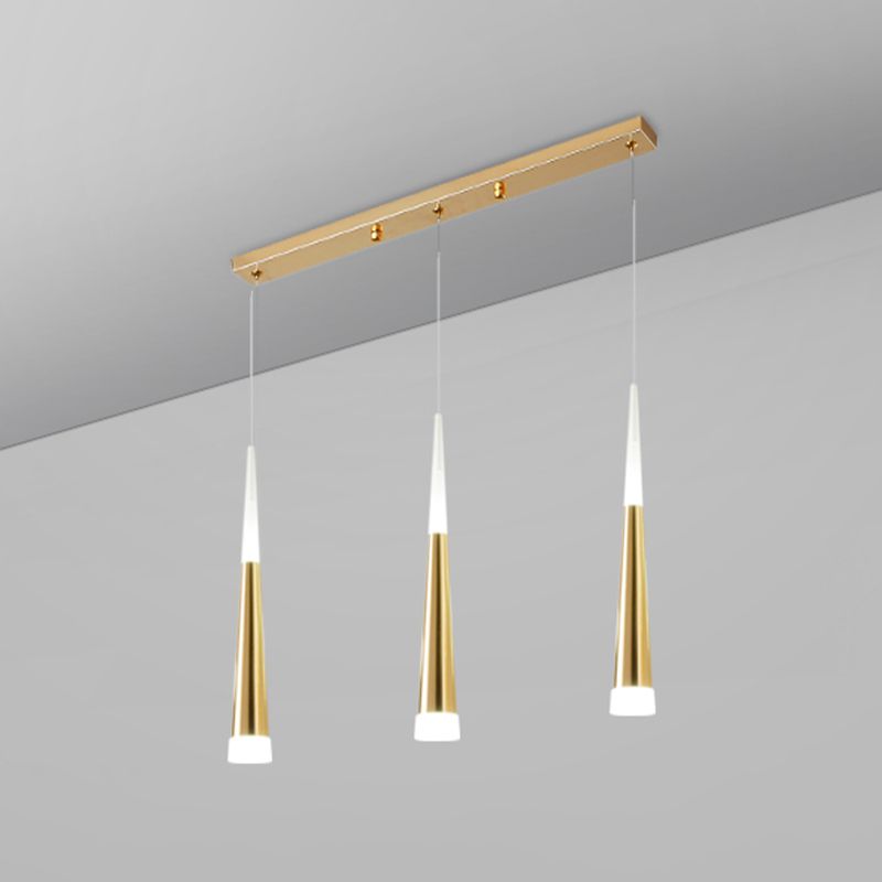 Simplicité LED Pendant Gold Small Drop Drop Lampe avec une teinte acrylique conique pour la salle à manger