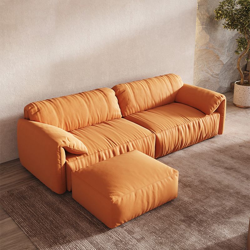 Contemporary Living Room Seating Pillow Top Arm Cushions Orange Sofa