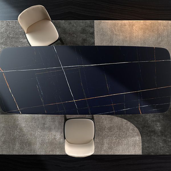 Industrial Black Table for Restaurant Rectangle Dining Table with Trestle Base