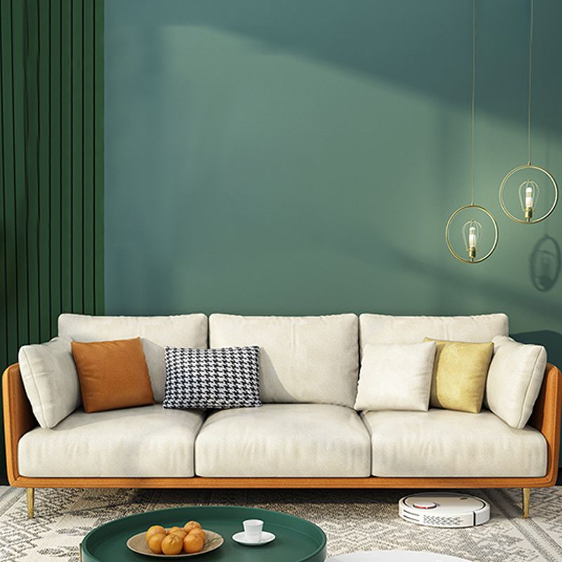 Imitation Leather Sofa with Pillow Back Square Armrest Latex Seat Filled with Wood