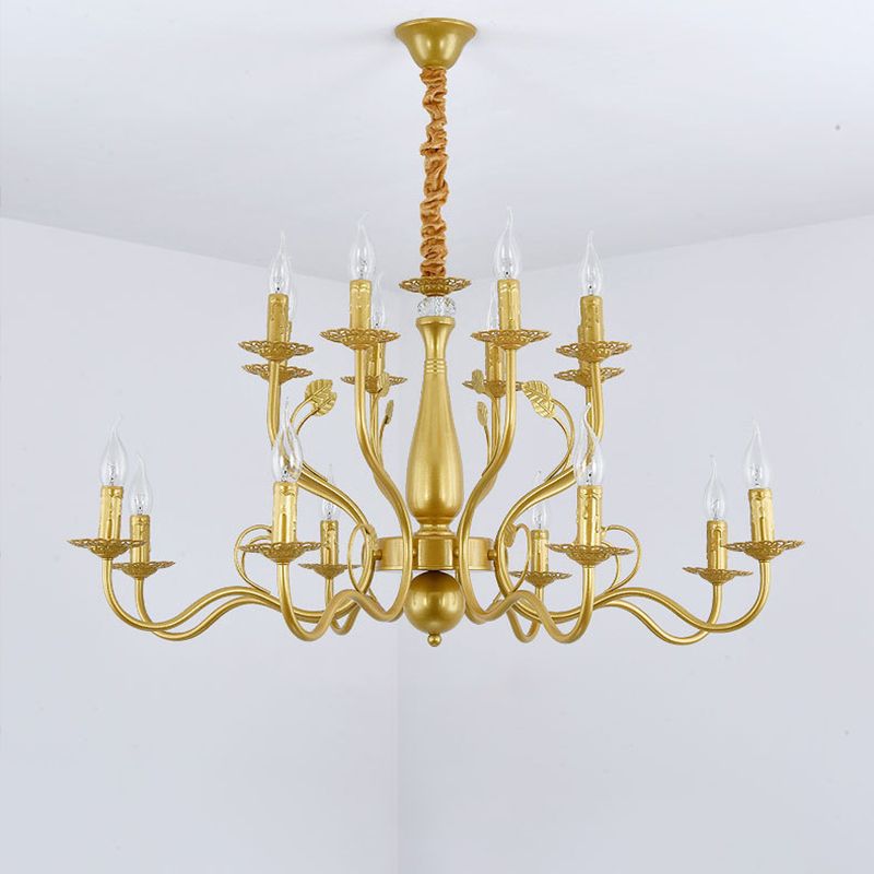 Gold 6/12/16 Lights Chandelier Light Fixture Traditional Metal Swooping Arm Pendant Lamp for Living Room