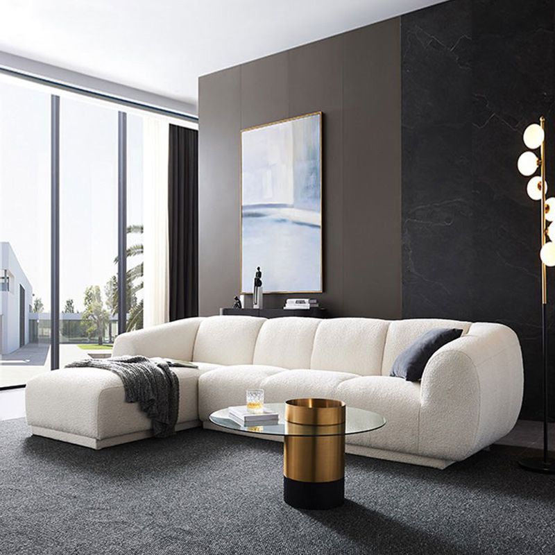 Minimalist Wool Sofa with Chaise in White 29.1" H Fabric Sofa