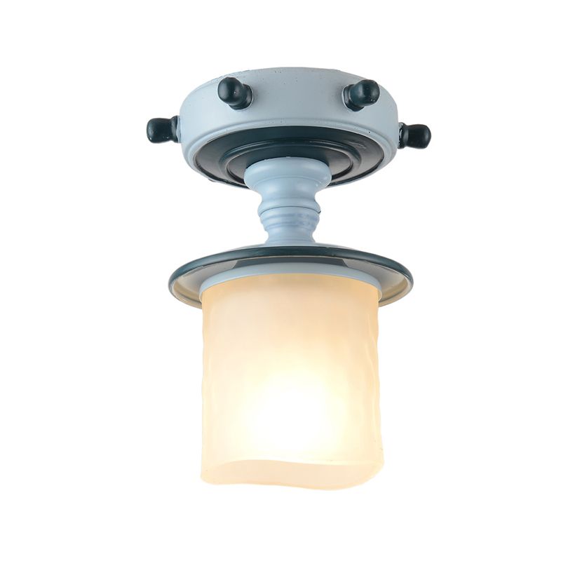 Black/Blue Column/Flared Ceiling Flush Mediterranean 1-Bulb Opaque Glass Semi Flush Mount Light, 6"/13" Width