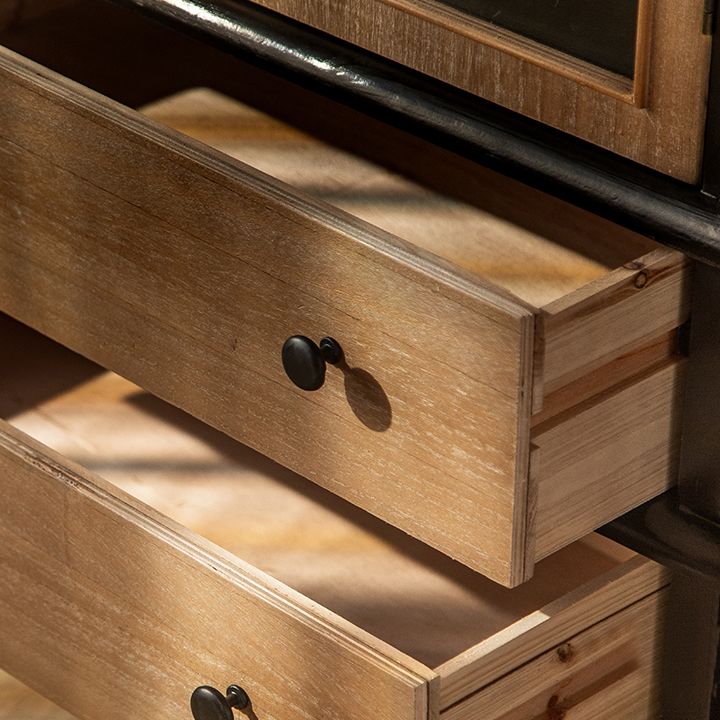 2-Door and 2-Drawer Accent Cabinet 69" Tall Solid Wood Glass Paned Storage Cabinet