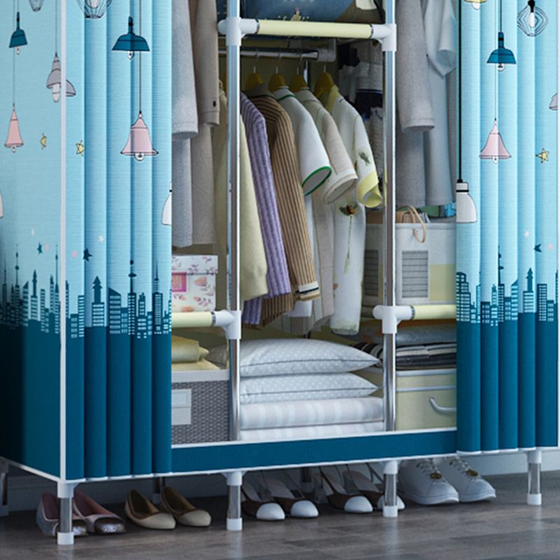 Steel Frame Wardrobe Armoire Contemporary Style Wardrobe with Shelves