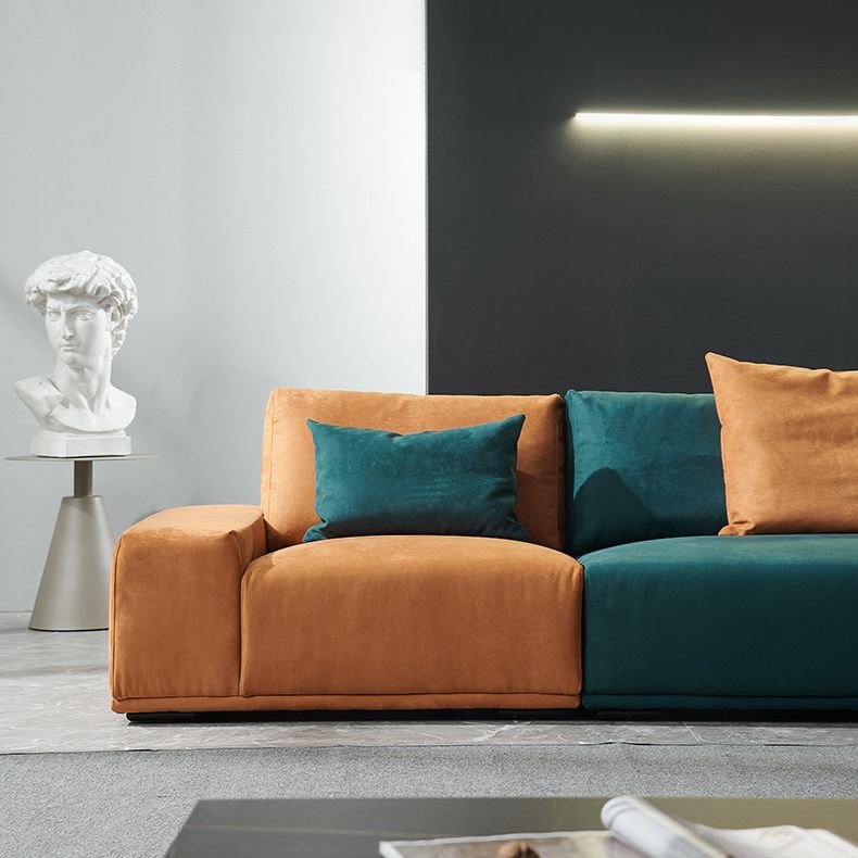 Modern Style Suede Sofa Standard Square Arm Sofa with Pillows