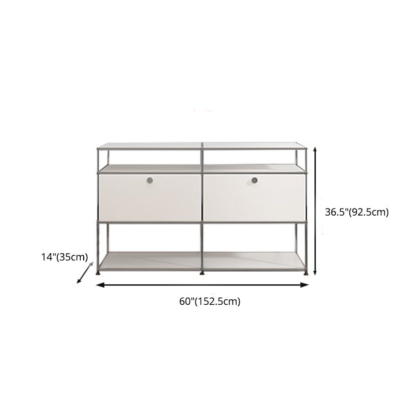 Modern White Sideboard with Metal Frame Faux Wood Dining Buffet with Drawers