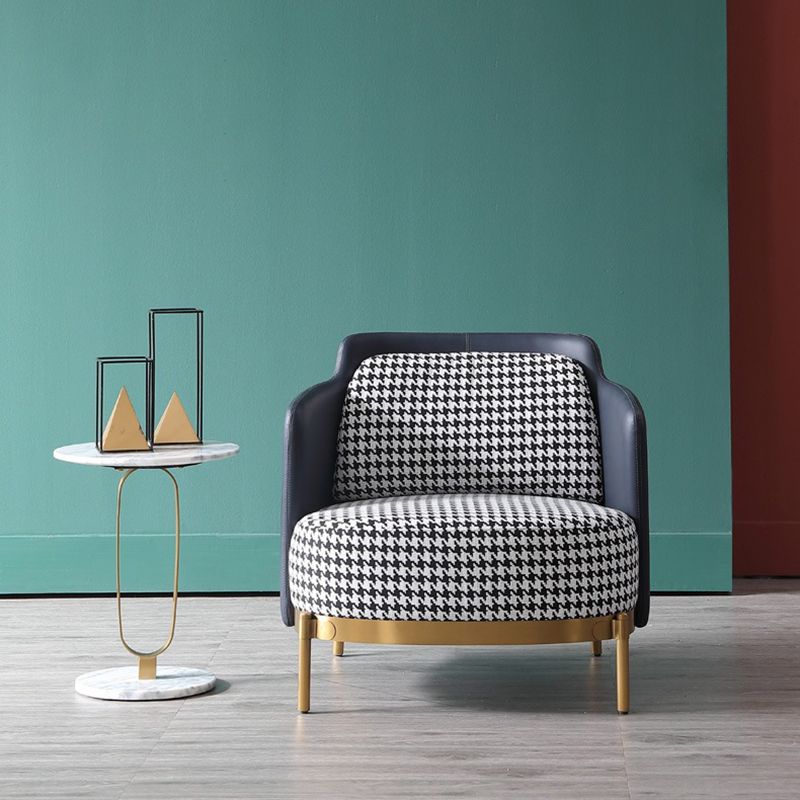 Modern Swallow Gird Sofa Fabric and Leather Sloped Arm Sofa in Blue