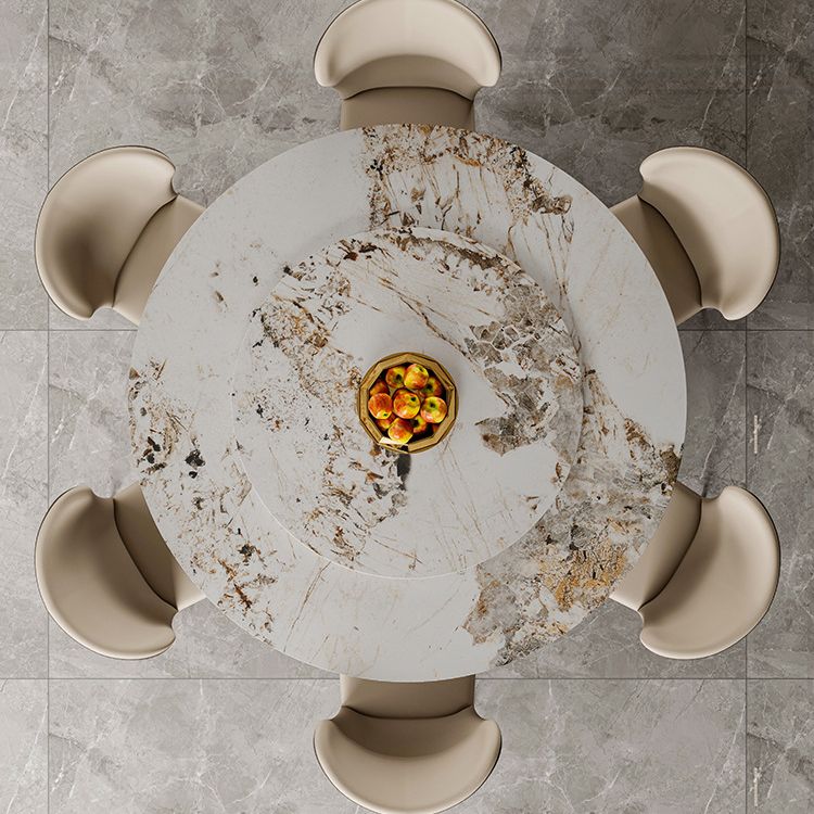 Round Sintered Stone Dining Table Modern Convertible Furniture with Pedestal Base