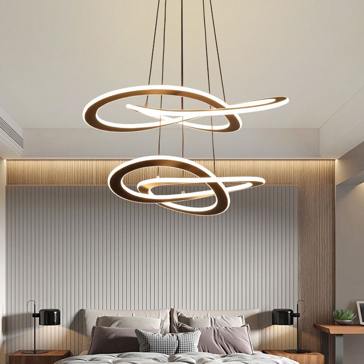 Twisting Metal Chandelier Lighting Fixture Modern LED Black Chandelier Lamp for Living Room