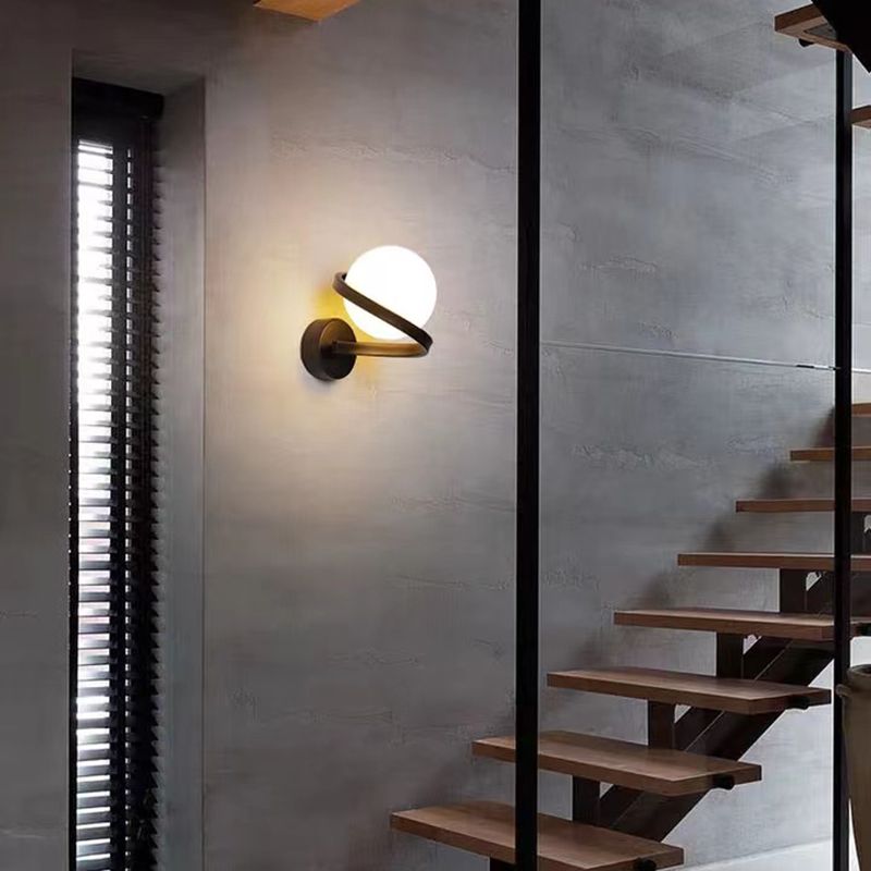 Contemporary Bath Vanity Lighting Globe Shaded Black/Golden Vanity Light for Bathroom