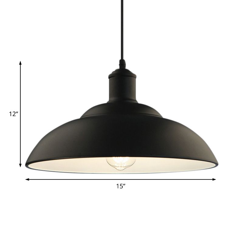 1 Bulb Metal Hanging Lamp Retro Black Finish Bowl Shade Living Room Ceiling Light Fixture with Cord