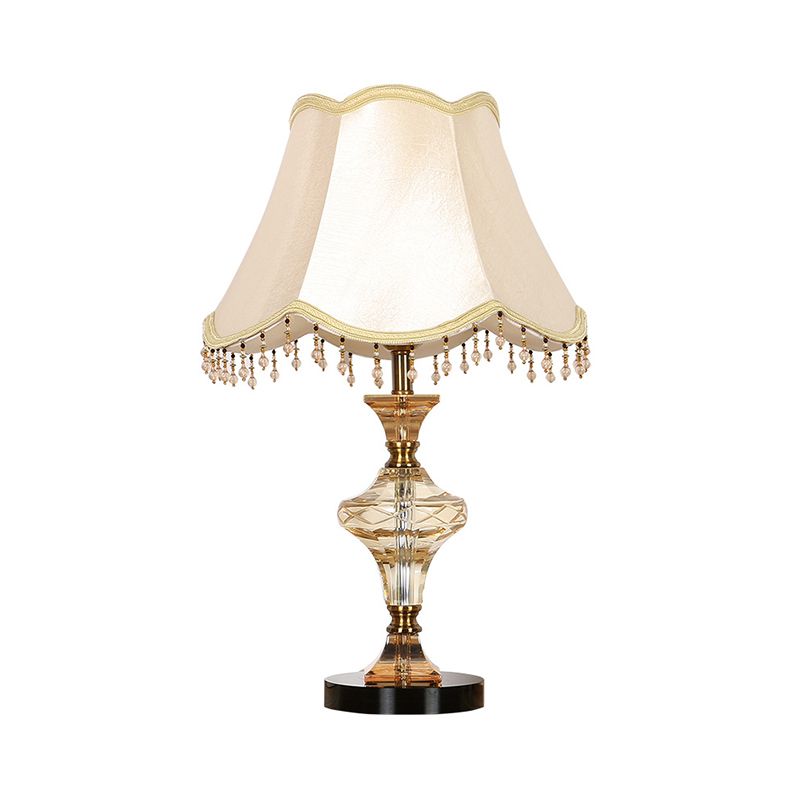 Lámpara de mesita de noche de campana de paneles beige 1 Luz de la noche de cristal facetado con la base con base en el jarrón