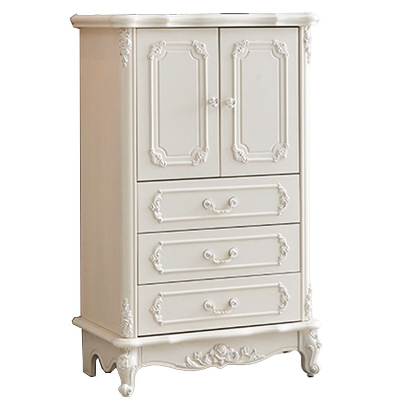 38.58"/49.21" Tall White Wooden Cabinet, Rectangle Accent Cabinet with Drawers