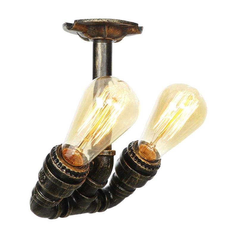 Tubo Semi descarga Industrial Metálico 2 luces Antiguas Luz montada de techo de bronce de latón/plateado antiguo/antiguo