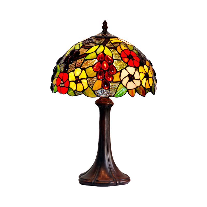 Verre texturée texturée bronze lampe nocturne Dome Shade 1 Bulbe Tiffany Table Éclairage avec raisin et motif de fleurs