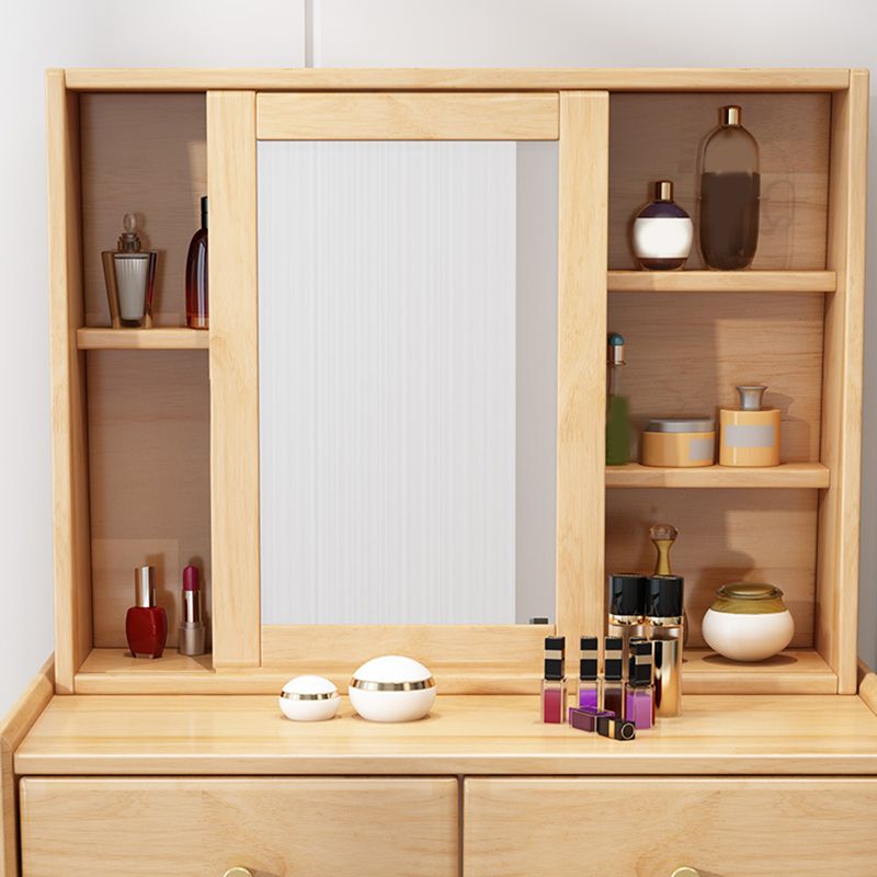 Wood Vanity and Stool 2 Drawers Mirrored Dressing Table for Bedroom
