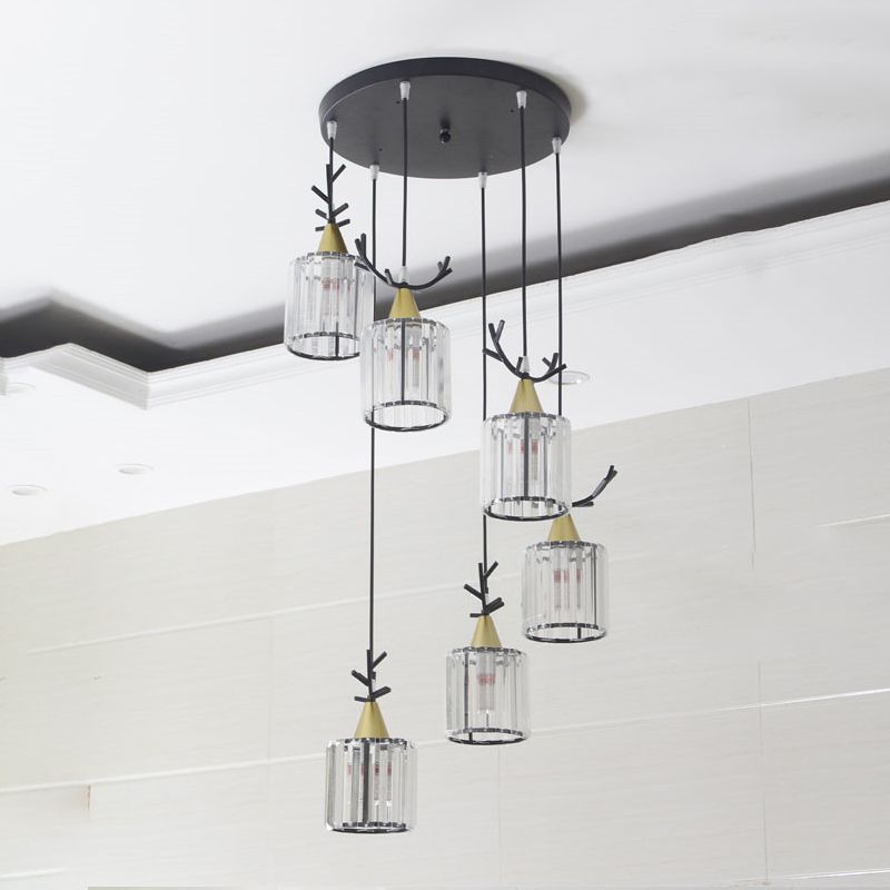 Cylinder Shape Hanging Lights Modern Style Crystal Hanging Light Fixtures