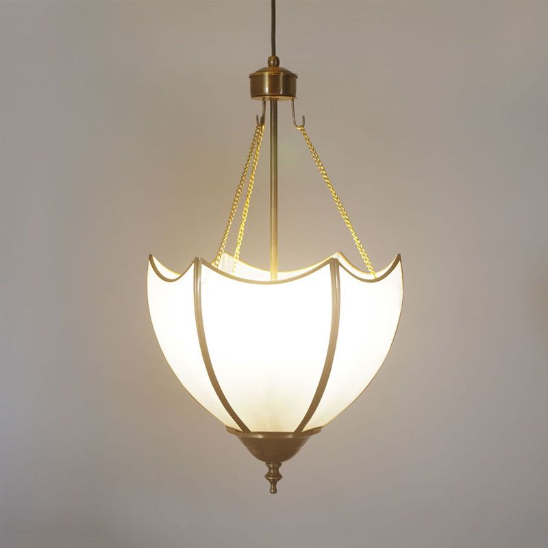 Brass Dome Chandelier Lamp Retro 5 Heads White Glass Ceiling Pendant Light for Living Room