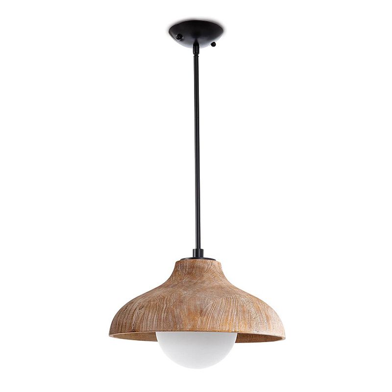 Luce sospesa in legno cono 1 lampadina lampadina con tonalità in vetro globo per sala da pranzo