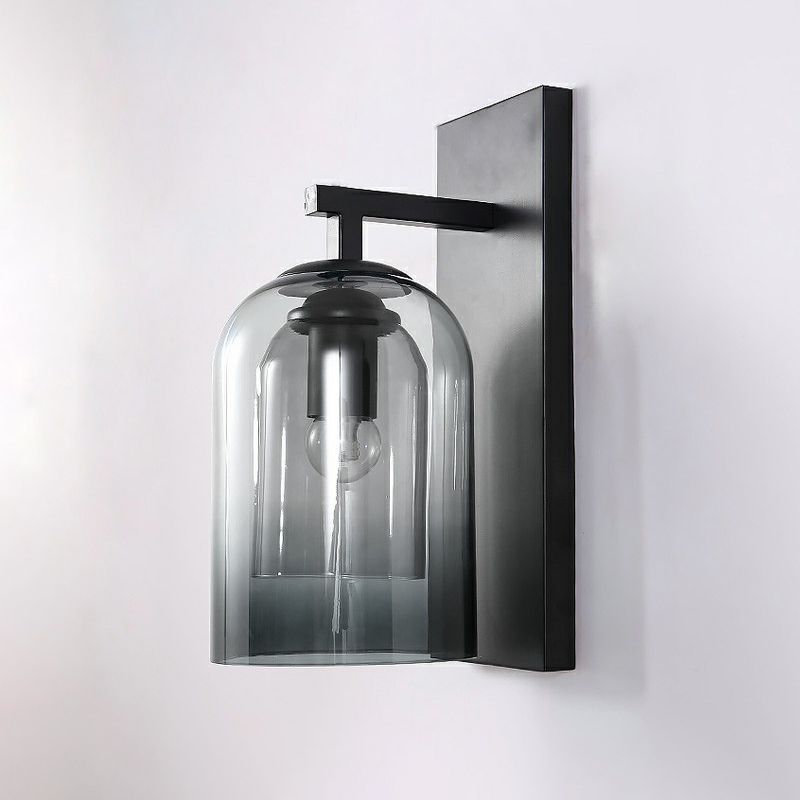 Nordic Cloche Shaped Wall Lamp Glass 1 Head Bedroom Sconce Light Fixture in Black